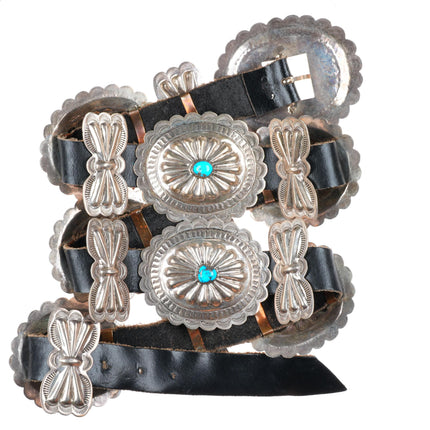 42" Vintage Navajo sterling silver butterfly concho belt with turquoise