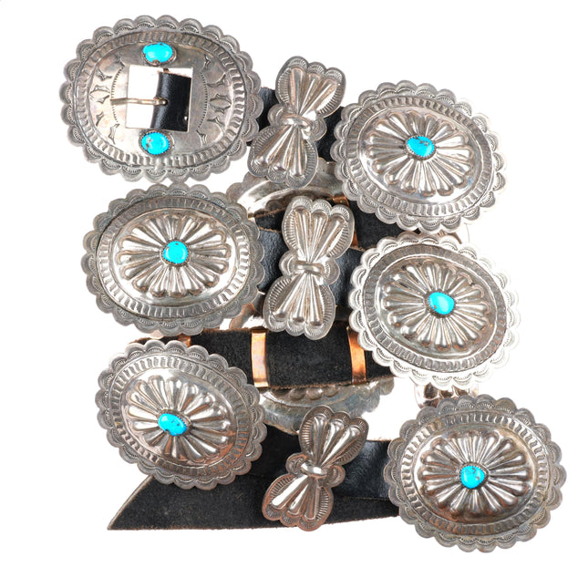 42" Vintage Navajo sterling silver butterfly concho belt with turquoise