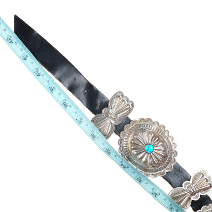 42" Vintage Navajo sterling silver butterfly concho belt with turquoise