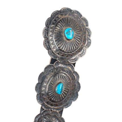 35.5" 1950's vintage Navajo sterling silver Morenci turquoise concho belt