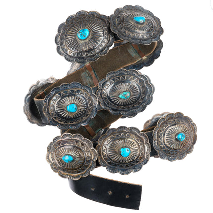 35.5" 1950's vintage Navajo sterling silver Morenci turquoise concho belt