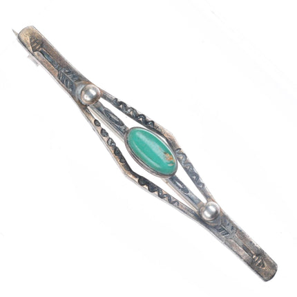 1930's vintage Navajo Fred Harvey style sterling silver turquoise pin/brooch