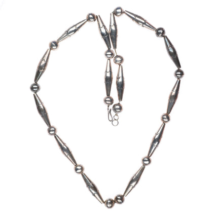 30.5" Vintage Navajo pearl/tube beads hand made/stamped sterling silver necklace