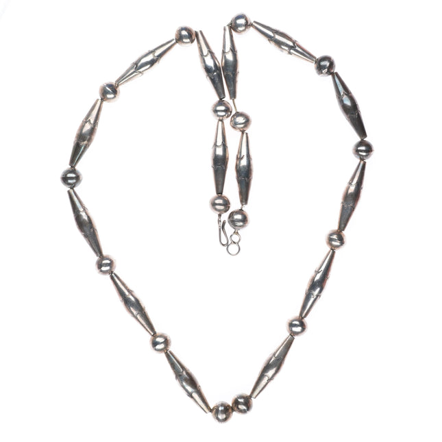 30.5" Vintage Navajo pearl/tube beads hand made/stamped sterling silver necklace