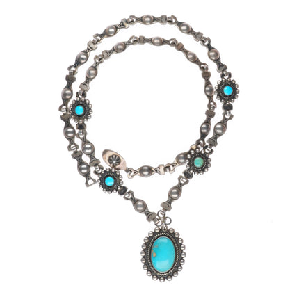 18.5" Vintage Fred Harvey style southwestern sterling silver turquoise necklace
