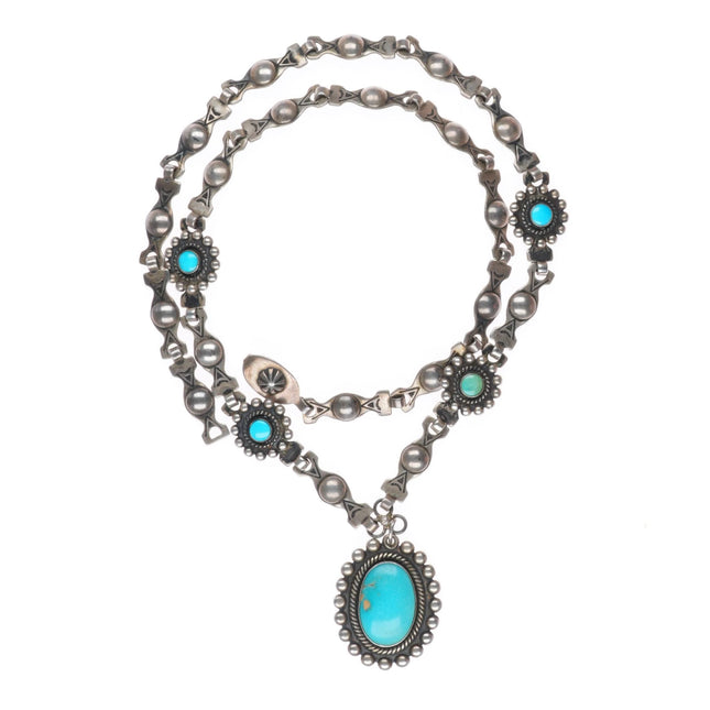 18.5" Vintage Fred Harvey style southwestern sterling silver turquoise necklace