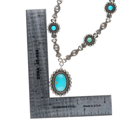 18.5" Vintage Fred Harvey style southwestern sterling silver turquoise necklace