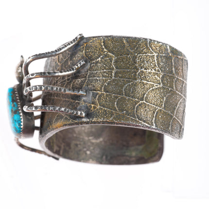 7.1" Tufa Cast coin silver turquoise cuff bracelet Jacob Troncosa San Felipe