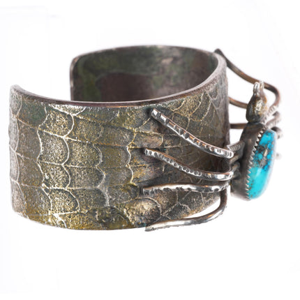 7.1" Tufa Cast coin silver turquoise cuff bracelet Jacob Troncosa San Felipe