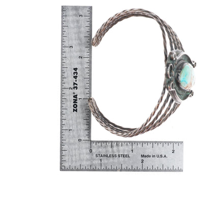 7.75" Vintage Navajo sterling silver twisted wire cuff bracelet with turquoise