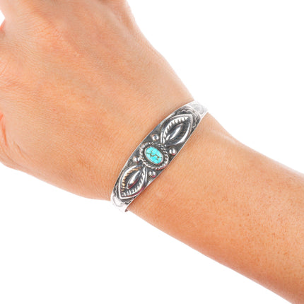 6.25" c1930-40's Fred Harvey Style Silver Arrow cuff bracelet with turquoise