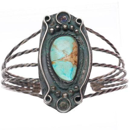 7.75" Vintage Navajo sterling silver twisted wire cuff bracelet with turquoise