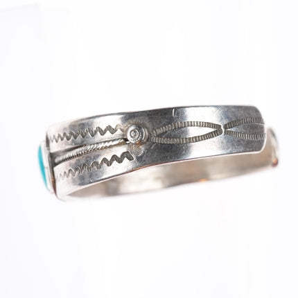 6.25" c1920-30's Navajo Ingot silver Blue Gem turquoise stamped cuff bracelet