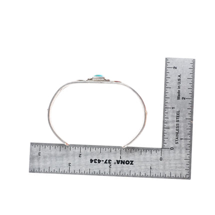 6.25" c1920-30's Navajo Ingot silver Blue Gem turquoise stamped cuff bracelet