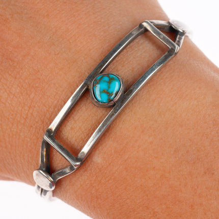 6" vintage Navajo high grade turquoise sterling silver slim cuff bracelet