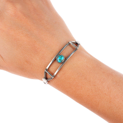 6" vintage Navajo high grade turquoise sterling silver slim cuff bracelet