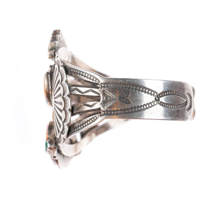 6.8" vintage Zuni spiny oyster/turquoise sterling silver knifewing cuff bracelet