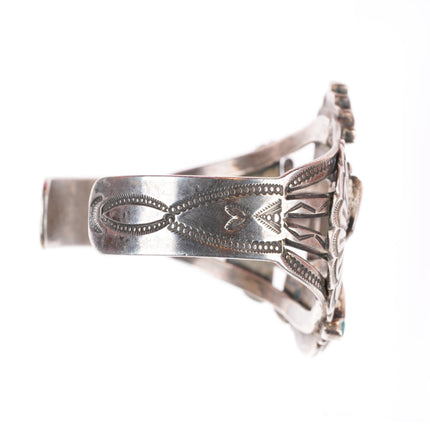 6.8" vintage Zuni spiny oyster/turquoise sterling silver knifewing cuff bracelet