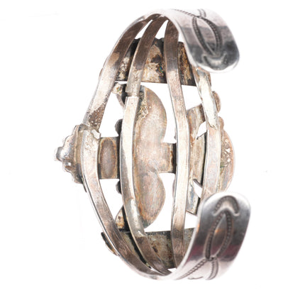 6.8" vintage Zuni spiny oyster/turquoise sterling silver knifewing cuff bracelet