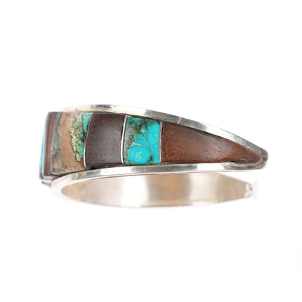 6.5" Vintage Native American sterling silver turquoise/ironwood cuff bracelet
