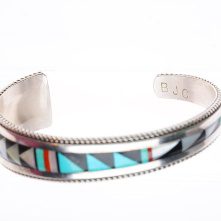 6.1" Bernard Cachini Zuni sterling silver multistone inlay tapered cuff bracelet