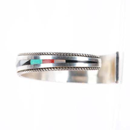 6.1" Bernard Cachini Zuni sterling silver multistone inlay tapered cuff bracelet