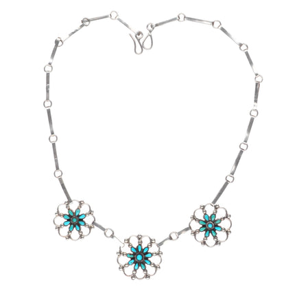 16" Vintage Zuni sterling silver wagon wheel design petit point cluster necklace