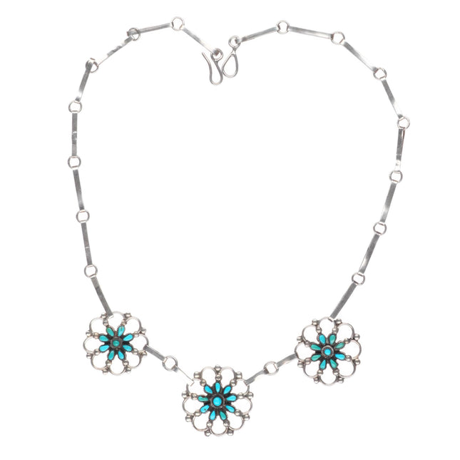 16" Vintage Zuni sterling silver wagon wheel design petit point cluster necklace