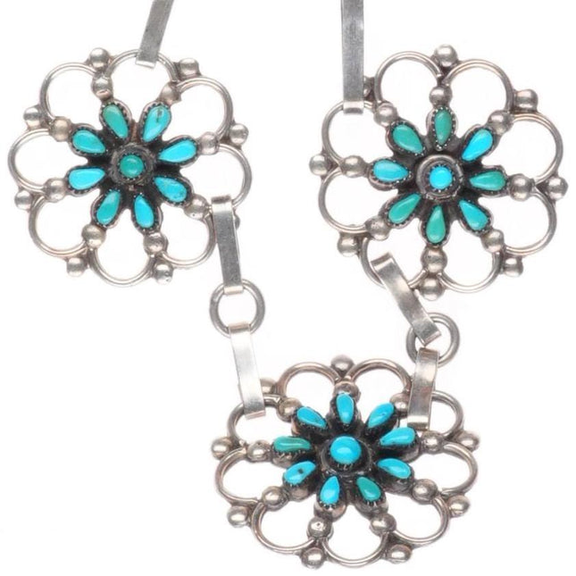 16" Vintage Zuni sterling silver wagon wheel design petit point cluster necklace