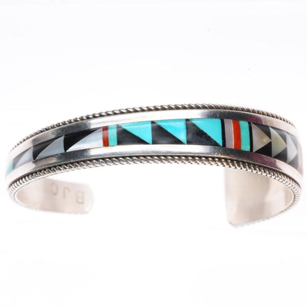 6.1" Bernard Cachini Zuni sterling silver multistone inlay tapered cuff bracelet