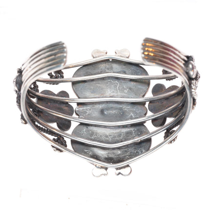 6.7" vintage Navajo sterling silver turquoise wirework cuff bracelet