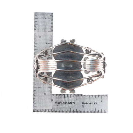 6.7" vintage Navajo sterling silver turquoise wirework cuff bracelet