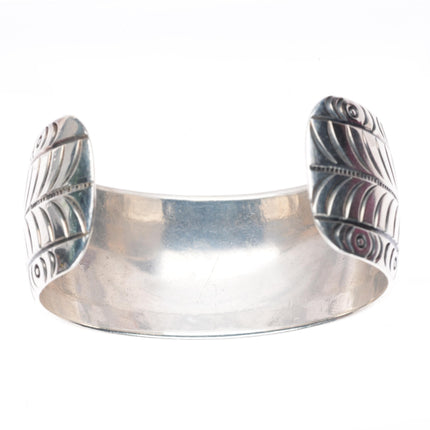 6.25" vintage Navajo sterling silver turquoise hand stamped cuff bracelet
