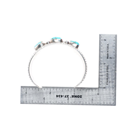 6.25" vintage Navajo sterling silver turquoise hand stamped cuff bracelet
