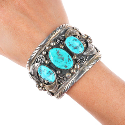6.75" Big H Spencer Navajo sterling silver Kingman turquoise cuff bracelet
