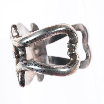 5.8" c1950 vintage Navajo cast sterling silver cuff bracelet with turquoise