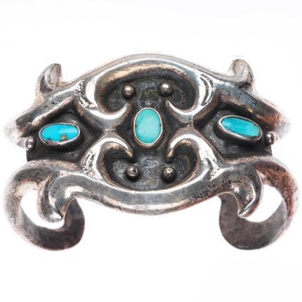 5.8" c1950 vintage Navajo cast sterling silver cuff bracelet with turquoise