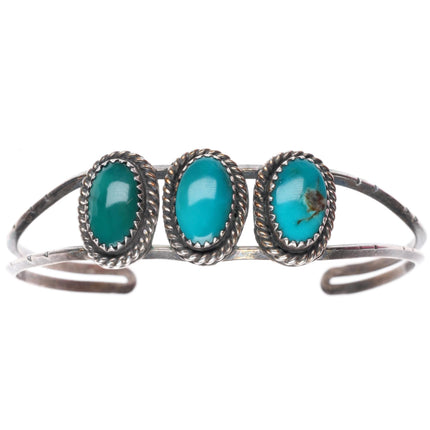 5.75" vintage Navajo sterling silver 3 stone high grade turquoise cuff bracelet