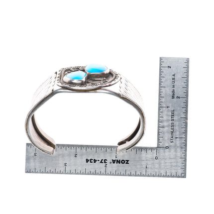 7" vintage Navajo sterling silver turquoise stamped sides cuff bracelet