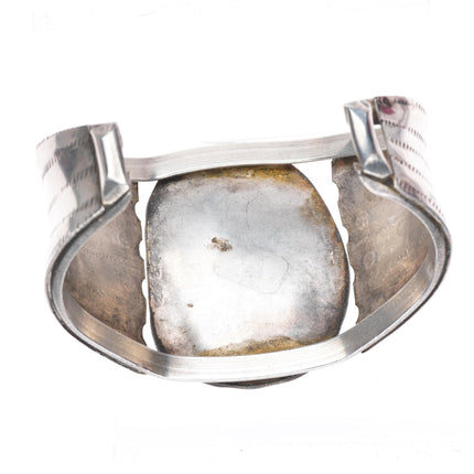 7" vintage Navajo sterling silver turquoise stamped sides cuff bracelet
