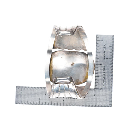 7" vintage Navajo sterling silver turquoise stamped sides cuff bracelet