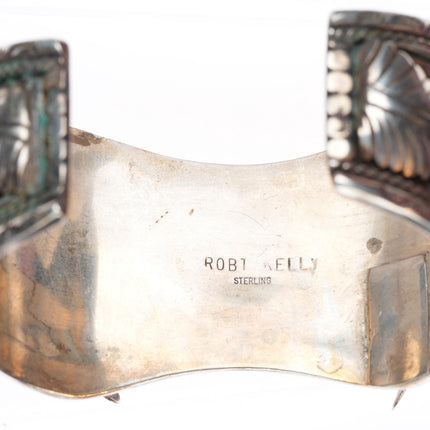 7" Robert Kelly Navajo sterling silver turquoise/coral watch cuff bracelet