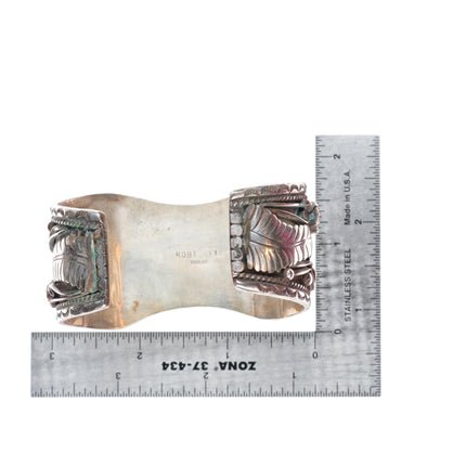 7" Robert Kelly Navajo sterling silver turquoise/coral watch cuff bracelet