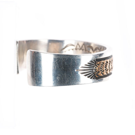 7.25" Darin Bill Navajo sterling silver gold filled heavy stamped cuff bracelet