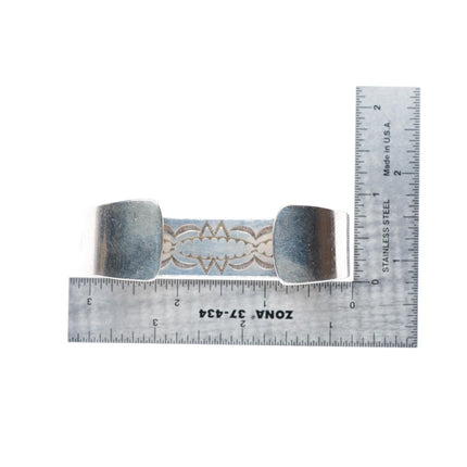 7.25" Darin Bill Navajo sterling silver gold filled heavy stamped cuff bracelet