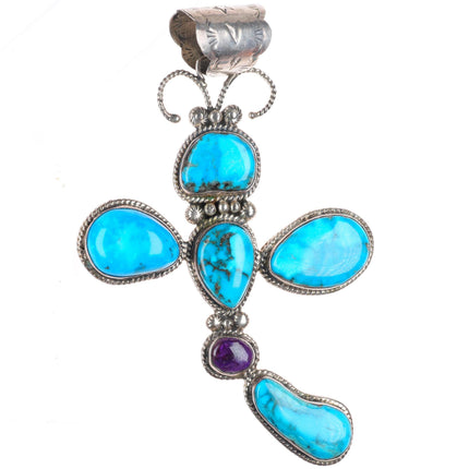 Billy Jaramillo southwestern sterling silver-turquoise-sugilite dragonfly pendant