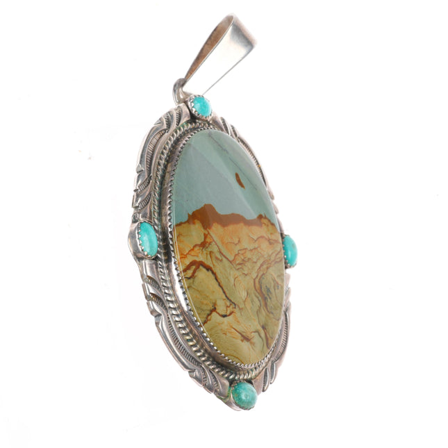 large Erick Begay Navajo sterling silver turquoise picture jasper pendant