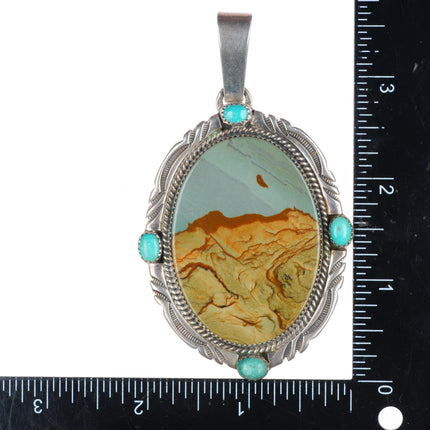 large Erick Begay Navajo sterling silver turquoise picture jasper pendant