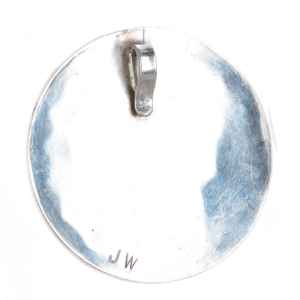 large Judy Wallace Zuni sterling silver Blue Gem turquoise bird inlay pendant