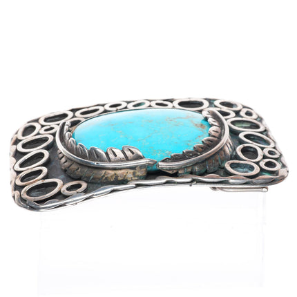 2" Heavy Vintage Navajo sterling silver belt buckle with turquoise